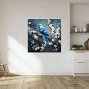 Vogel op tak met bloemen