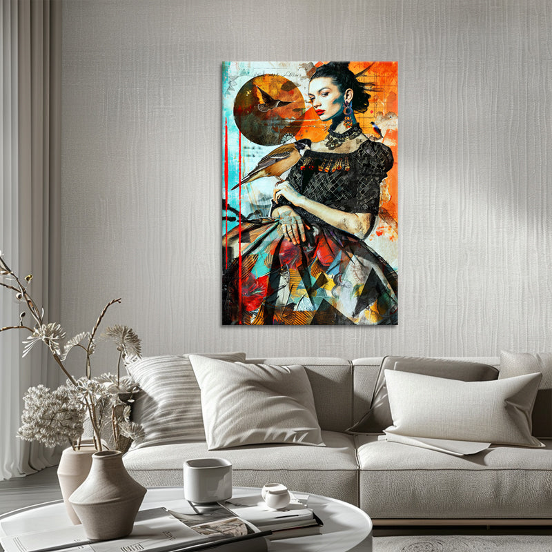 Collage Frau mit Vogel