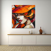 Vrouw met oranje hoed