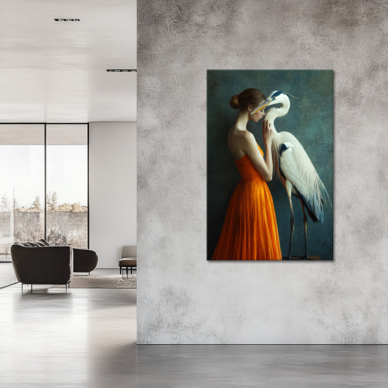 Vrouw met reiger kunst
