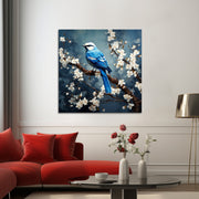 Vogel op tak met bloemen