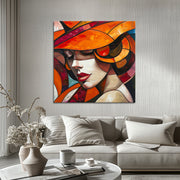 Vrouw met oranje hoed