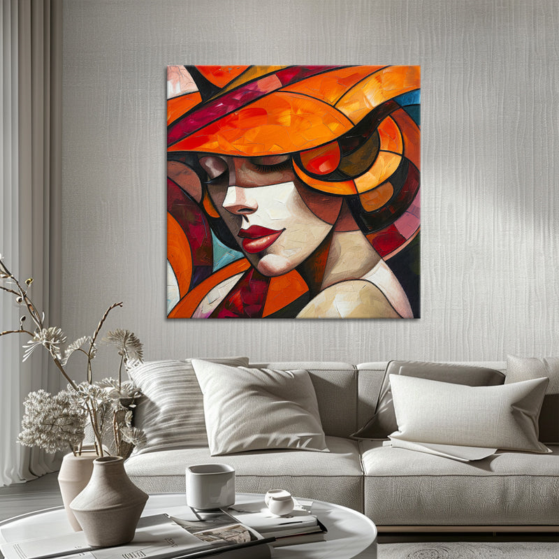 Vrouw met oranje hoed