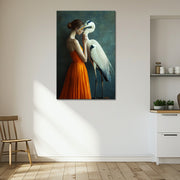 Vrouw met reiger kunst