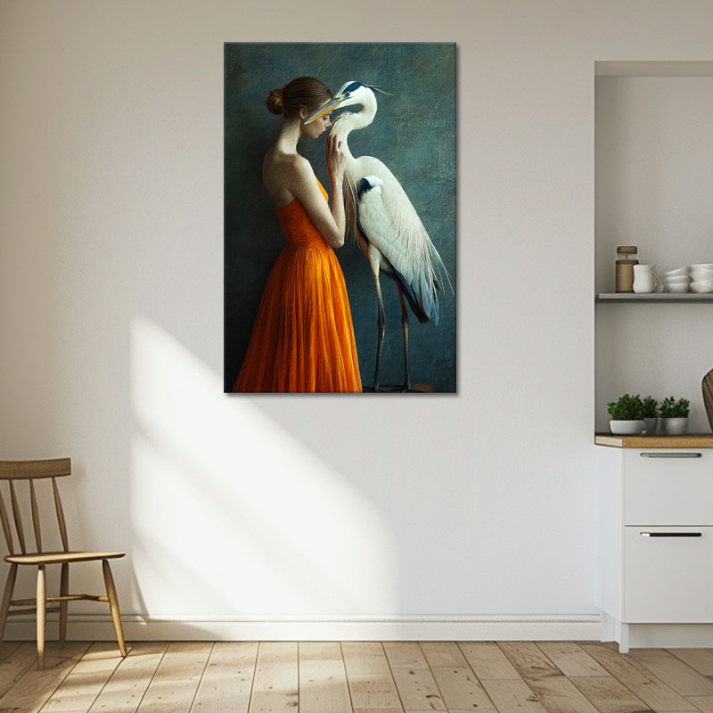 Vrouw met reiger kunst
