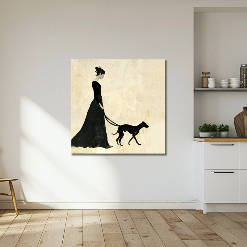 Vrouw met hond schilderij
