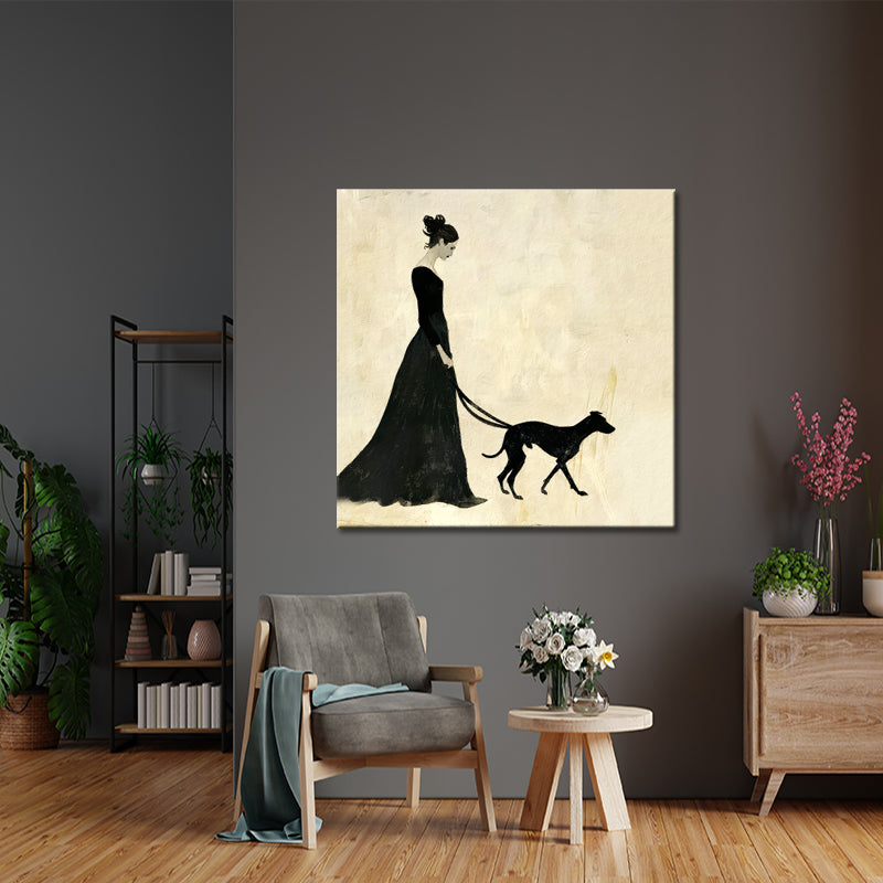 Vrouw met hond schilderij
