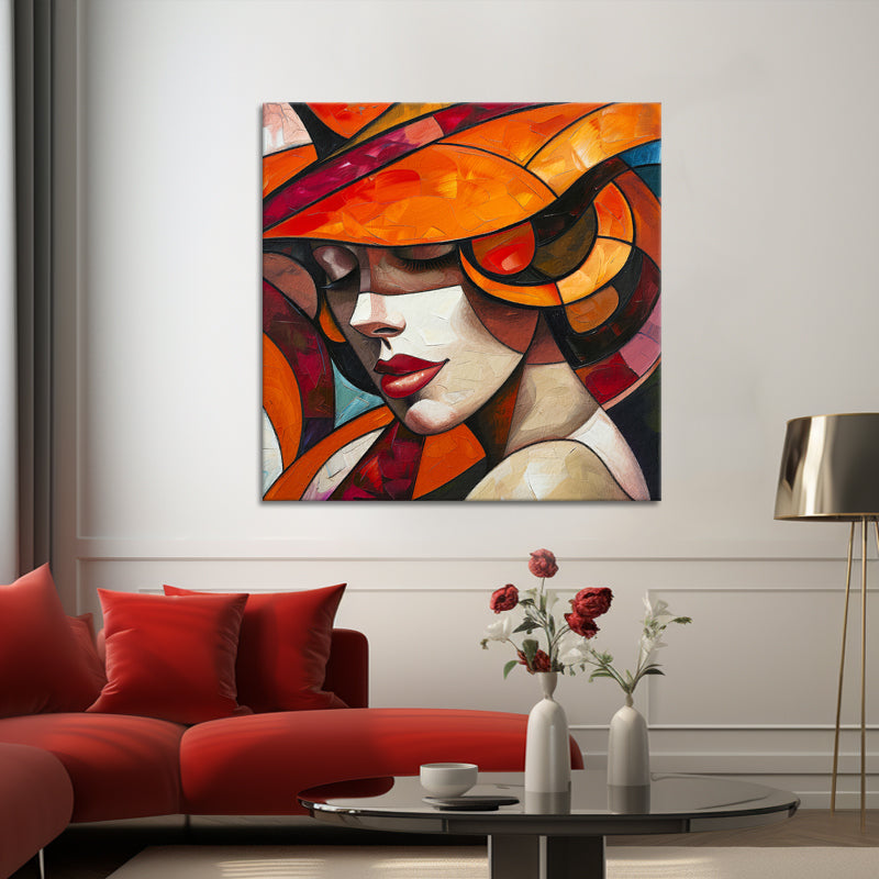 Vrouw met oranje hoed
