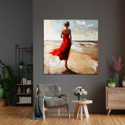 Vrouw in rode jurk