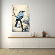 Blauwe vogel op een tak