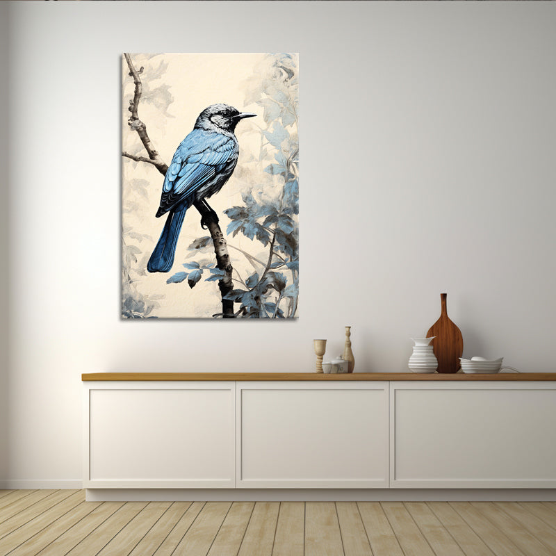 Blauwe vogel op een tak