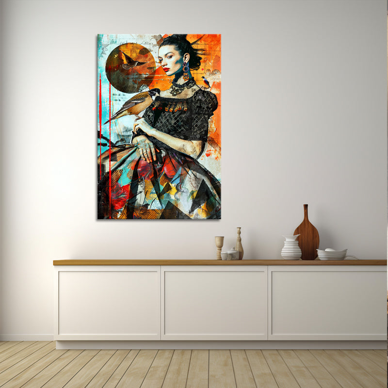 Collage Frau mit Vogel
