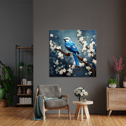 Vogel op tak met bloemen