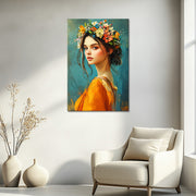 Schilderij mooie vrouw met bloemen