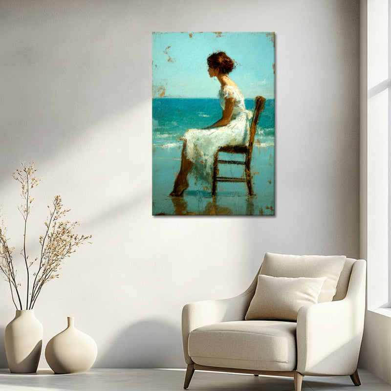 Meisje in Witte Jurk op Strand