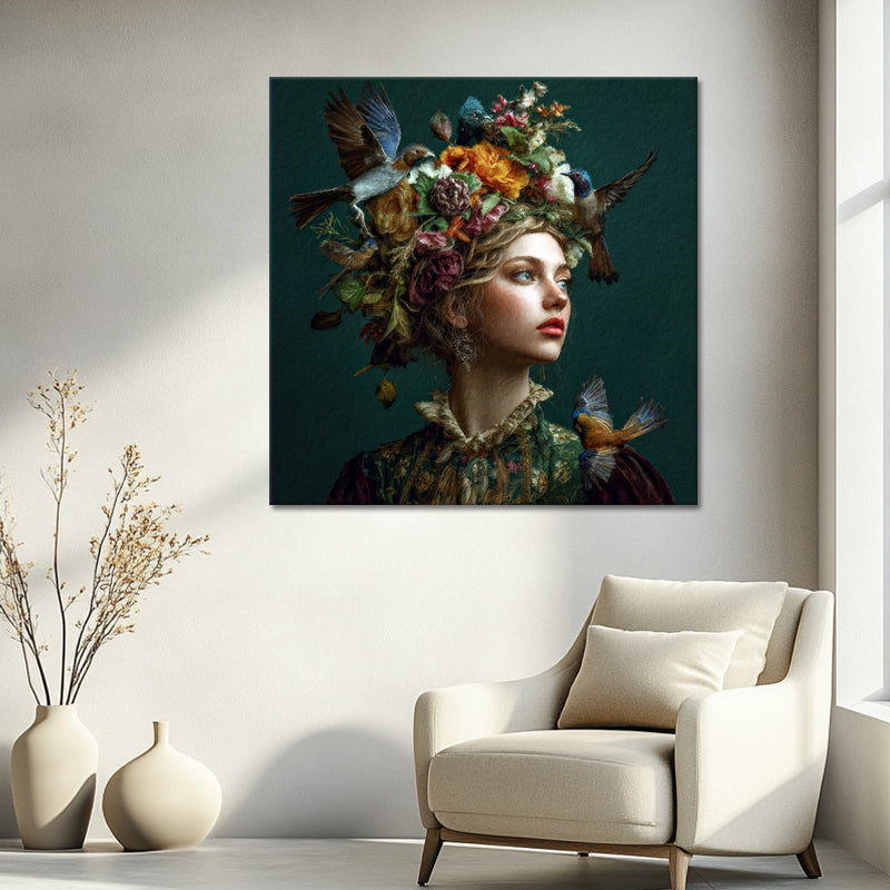 Frau - Vögel - Blumen