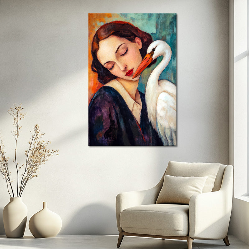 Frau mit Storch Kunst