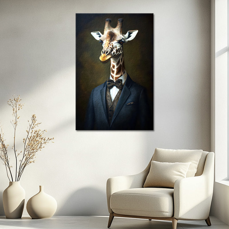Giraffe in een pak