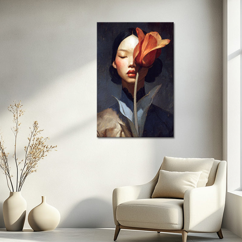 Frau mit Tulpe Porträt