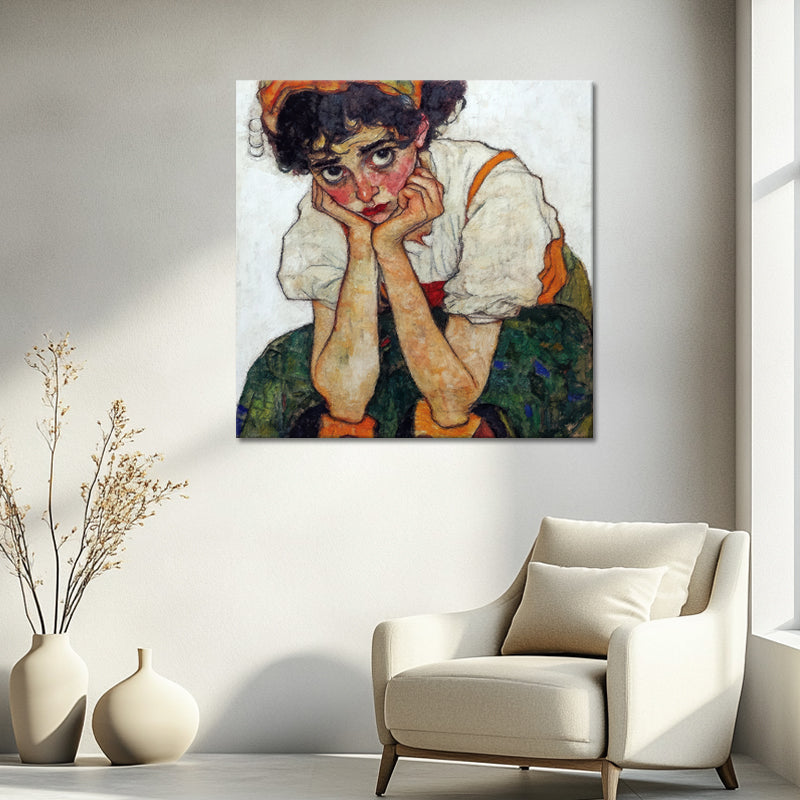 Frau mit Händen am Gesicht - Egon Schiele (Inspiration)