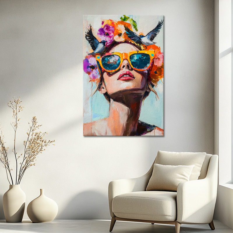 Schilderij Vrouw met vogels