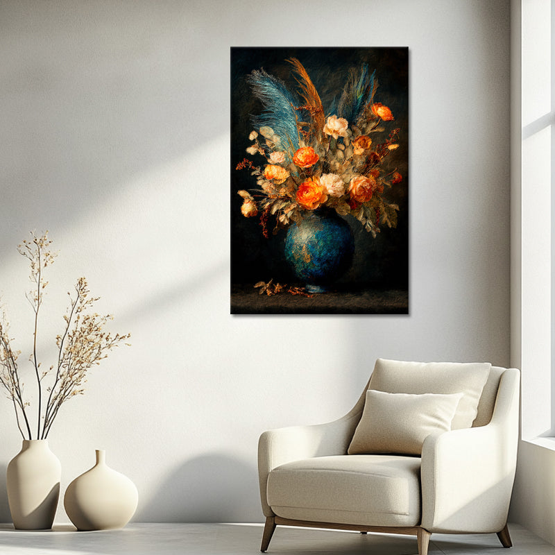 Blumen in türkisfarbener Vase