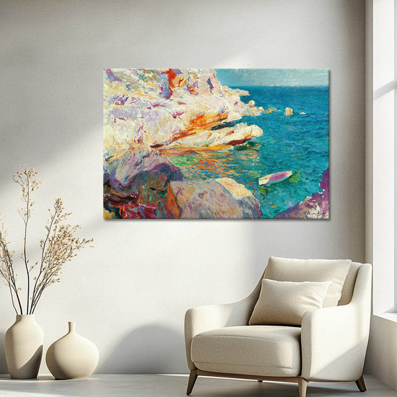 Rocks at javea the white boat - Joaquín Sorolla