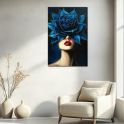 Frau mit blauer Rose