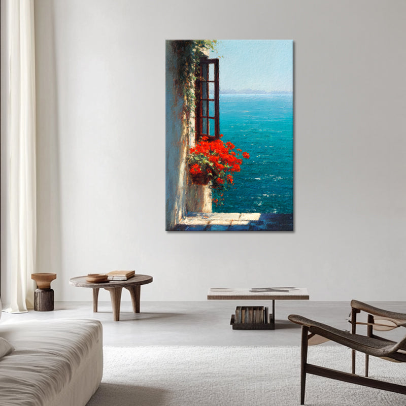 Bloemen bij Raam aan Zee