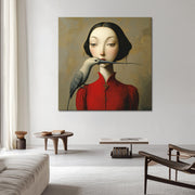 Surrealistische Frau mit Vögelchen