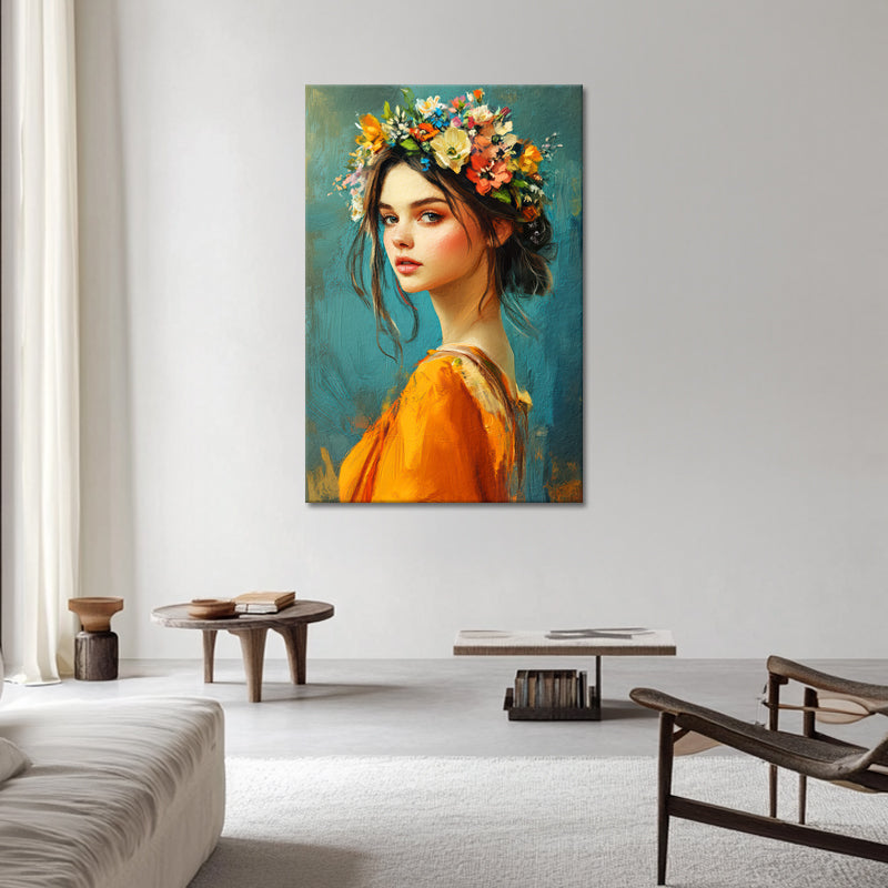 Schilderij mooie vrouw met bloemen