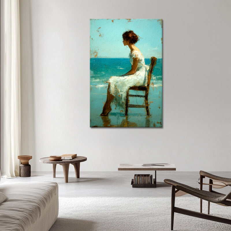 Meisje in Witte Jurk op Strand