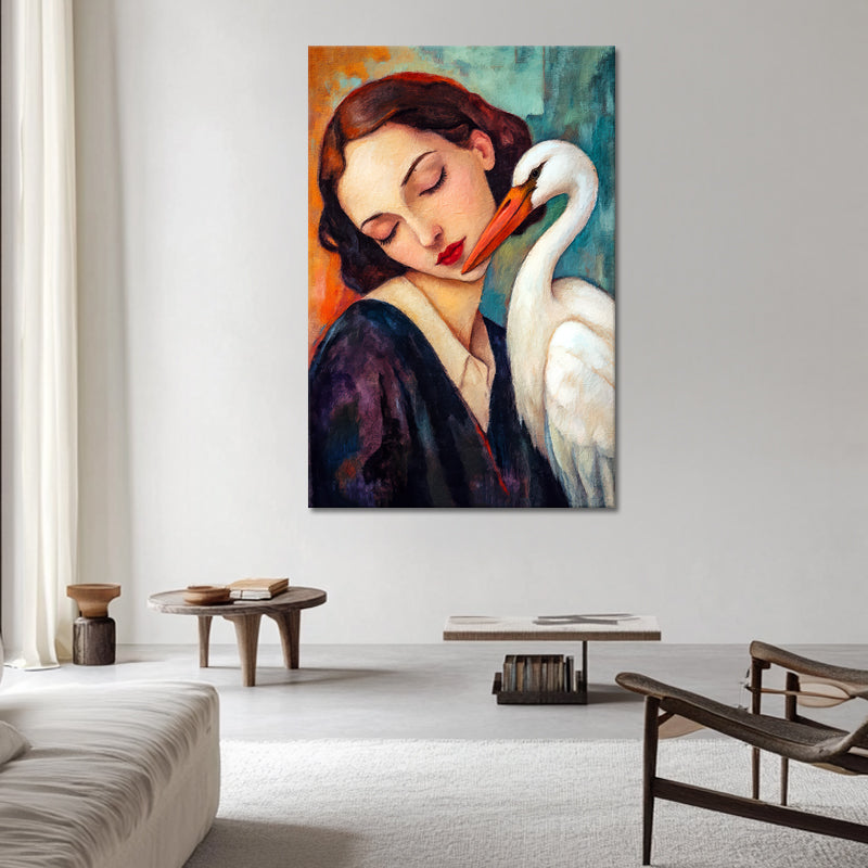 Frau mit Storch Kunst