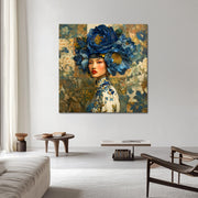 Vrouw met blauwe bloemen