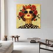 Vrouw met rozen kunstwerk