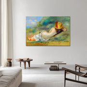 De Paille Or Femme Couchée Sur L’herbe - August Renoir