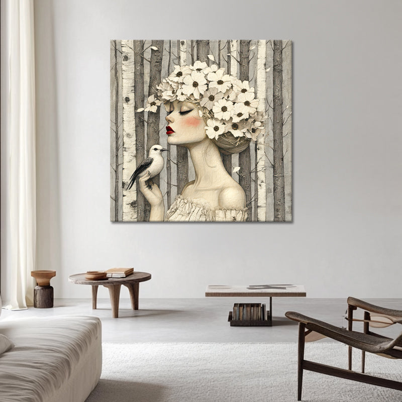Vrouw met bloemen en vogels II