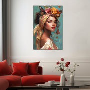 Schöne Frau mit Blumen und Schmetterlingen III