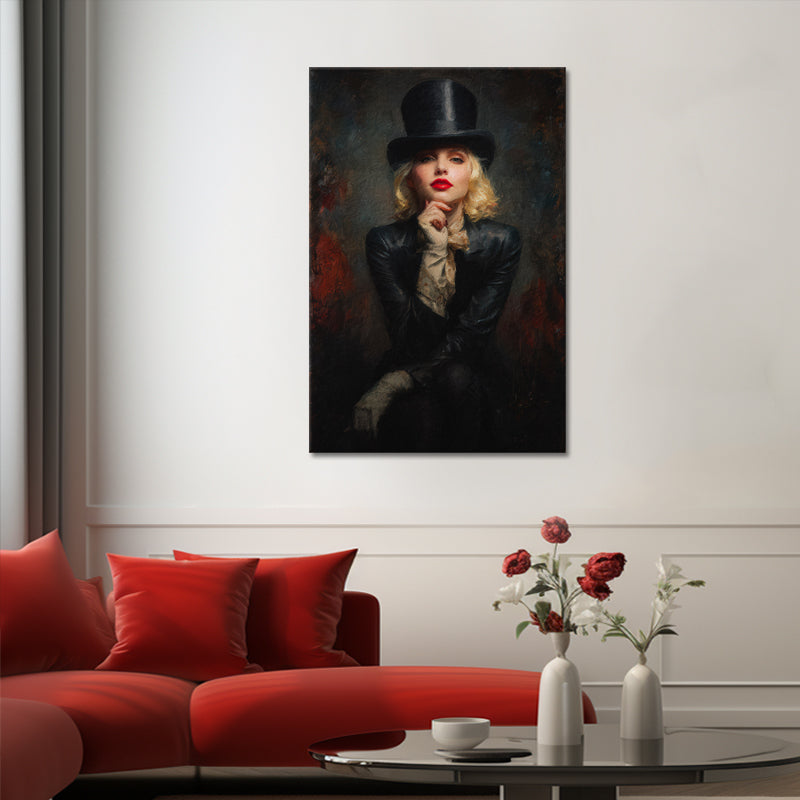 Blonde Frau mit Zylinder