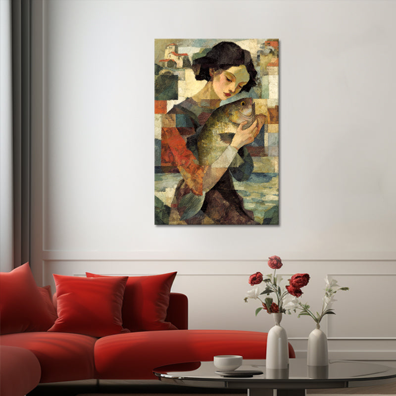 Surrealistische vrouw met vis