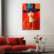 Vrouw met hoed in rood