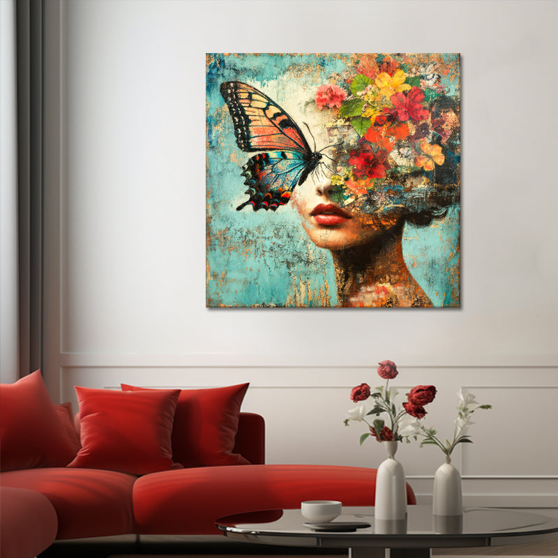 Frau, Blumen und Schmetterlinge II
