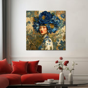 Vrouw met blauwe bloemen