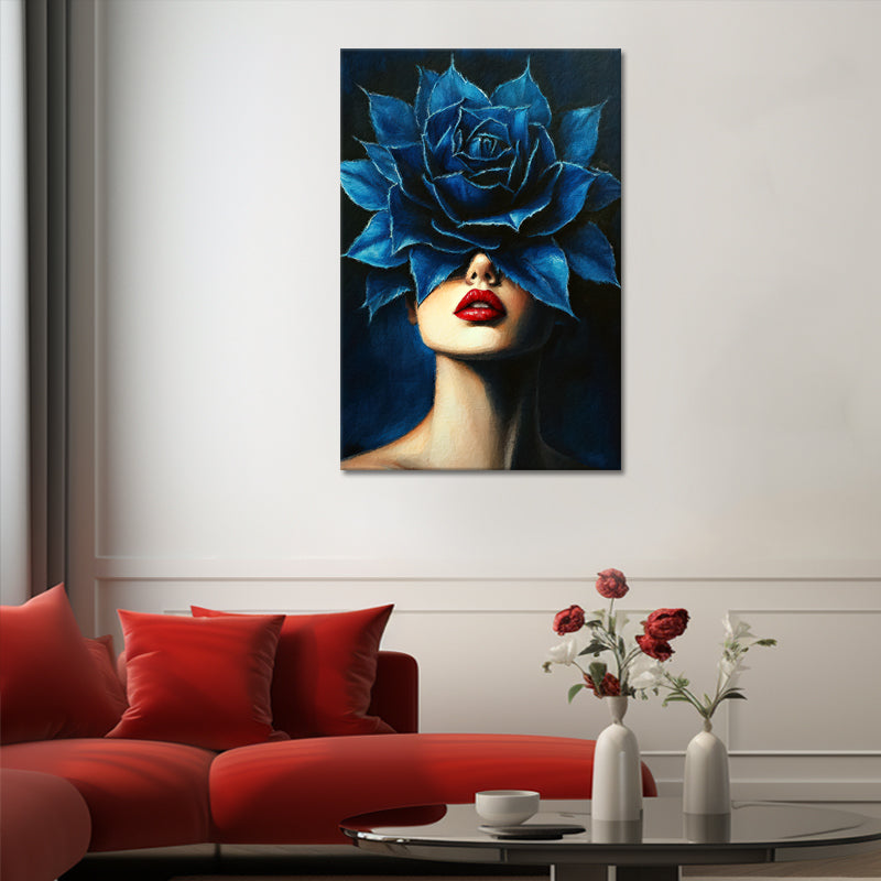 Frau mit blauer Rose
