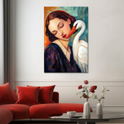 Frau mit Storch Kunst