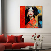 Frau in Rot und Gold