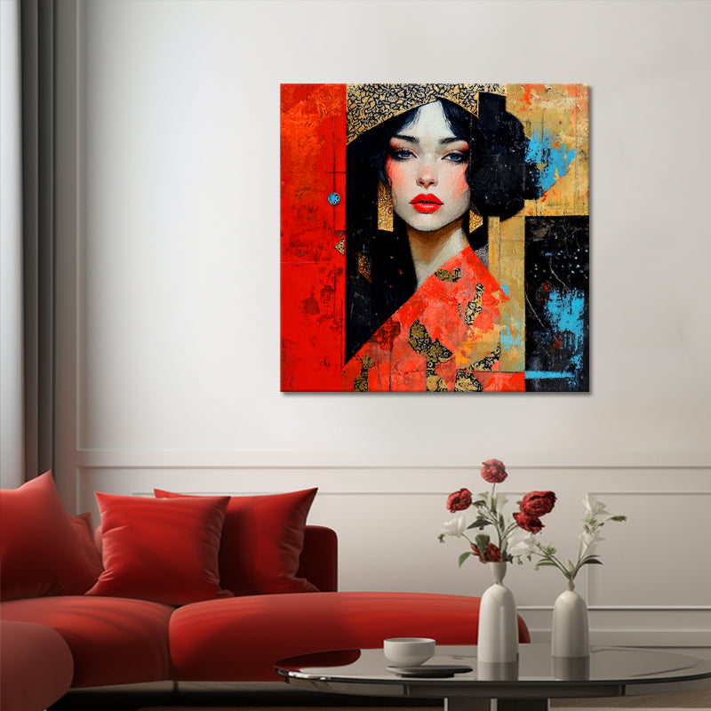 Frau in Rot und Gold