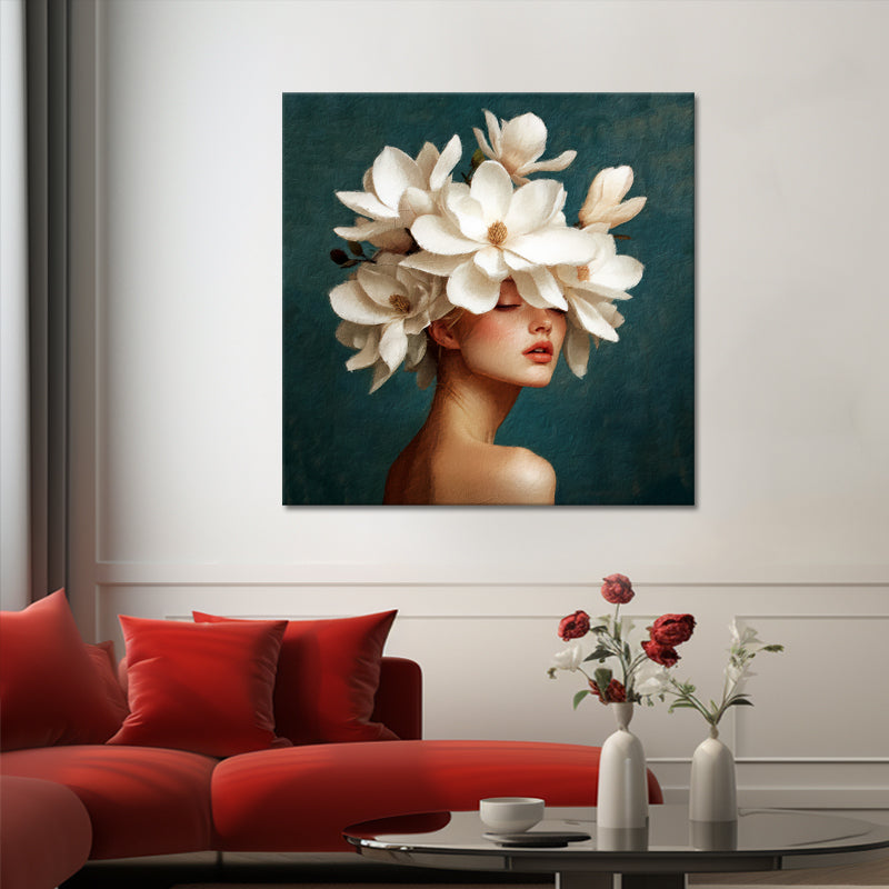 Frau mit weißen Magnolienblüten