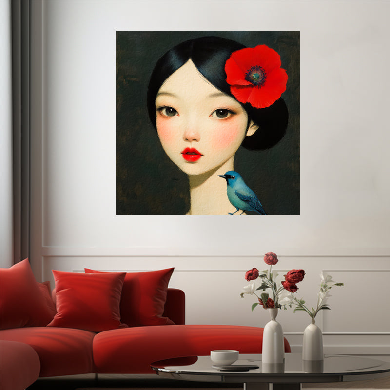 Asiatische Frau mit Vögelchen