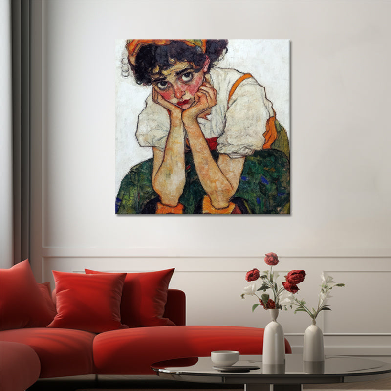 Frau mit Händen am Gesicht - Egon Schiele (Inspiration)